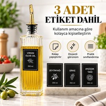 Cam Yağdanlık 350 Ml - Gold Tipal Akıtmaz Başlıklı Yağlık Sirkelik - Zeytinyağı Ayçiçek Yağı Sirke Ve Soslar İçin Çizgili Cam Şişe - Damlama Önleyici Mutfak Yağ Şişesi 7x7x22 Cm Çok Renkli