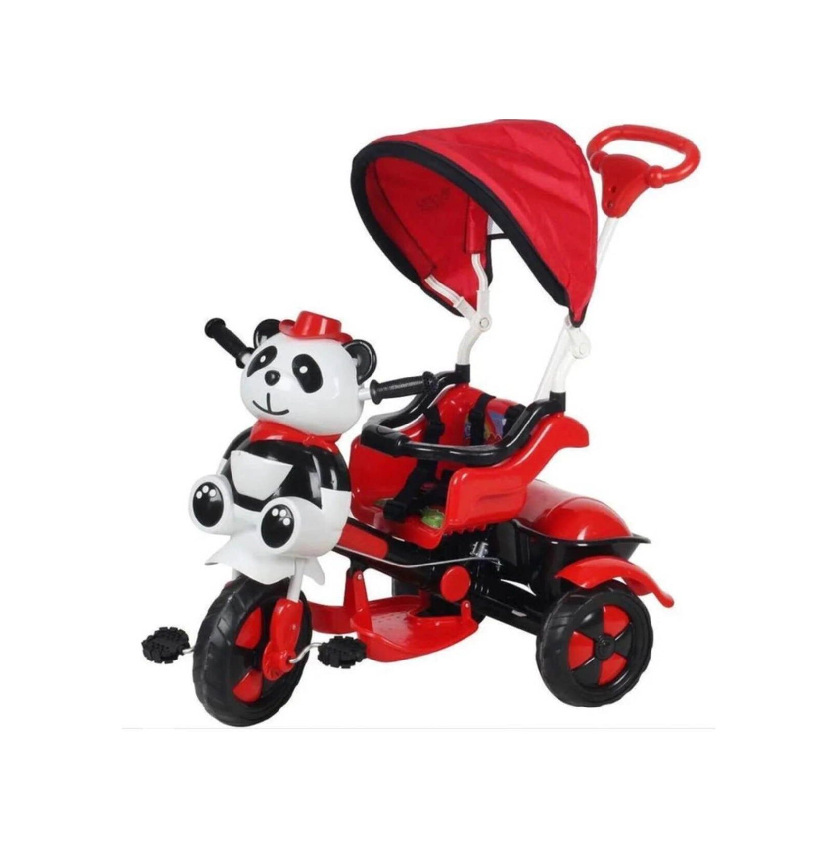 127 Little Panda Ebeveyn Kontrollü Tenteli Müzikli Tricycle Üç Teker Bisiklet - Kırmızı Siy