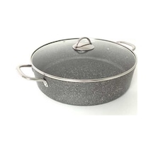 3312 - 2 Parça - Biogranit, 34x9,5 Cm - 7,3 Litre, Büyük, Derin Tencere Gri Gövde, Platin Detay Gri