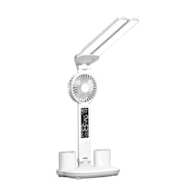 Skycity Fanlı Çift Kafa Çalışma Lambası Saat Ve Kalem Tutuculu Led Masa Lambası Dokunmatik Kontrol Masa Lambas F