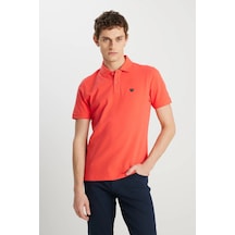 Wrangler %100 Pamuk Regular Fit Normal Kesim Mercan Rengi Polo Yaka Tişört Nar Çiçeği