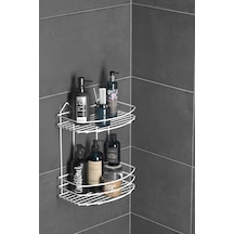 Teknotel Banyo Düzenleyici Şampuanlık Sabunluk 2 Katlı Yapışkanlı Banyo Duş Rafı Beyaz St008 Beyaz