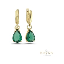 Kayra Mücevher Peridot Damla Taşlı Altın Küpe Ahk11