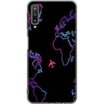 Samsung Galaxy A7 2018 Uyumlu Dünya Uçuşu Baskılı Silikon Kılıf Renkli