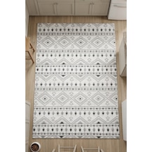 Raschel Carpet Premium Yıkanabilir Leke Tutmaz Modern Mutfak Halısı Etnik Desen Gri Özel Seri Kaymaz Taban Halı Çok Renkli