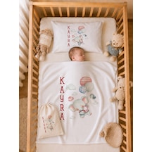 Erkek Bebek Doğum Hediyesi İsme Özel 80x80 Cm Bebek Battaniyesi 35x45 Cm Yastık Kılıfı Ham Bez Kıyafet Kesesi 2065ybk3x Krem