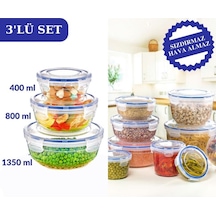 Contalı Sızdırmaz Hava Almaz Yuvarlak Saklama Kabı 3 Lü Set 400ml,800ml,1350ml Plastik Turuncu Diğer
