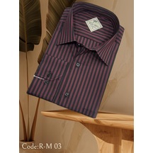 Klasik %100 Cotton Uzun Kollu Terletmeyen Kışlık Flanel 2 Çizgili Süler Gömlek Regular Kalıp Bordo