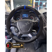 Ford Tourneo Custom Dikme Direksiyon Kılıfı Alcantara Süet Mat Karbon Mavi Yüzük Ve Dikiş 2014+ Siyah