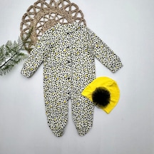 Diji Baby 0-3-6-9 Ay Leopar Baskılı Tam Boy Çıtçıtlı Patikli Güllü Boneli Kız Bebek Tulumu sarı Sarı