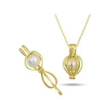 Kenpazar 925 Ayar Gümüş Gold Beyaz İncili Kadın Kolye Çok Renkli