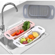 Sürgülü Ayarlanabilir Pratik Lavabo Süzgeci, Ayarlı Evye, Meyve Sebze Salata Yıkama Süzgeci 3 Renk Çok Renkli