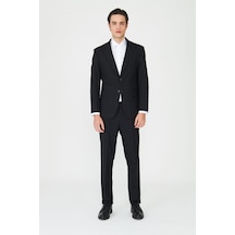 Siyah Modern Slim Fit Dokulu Kumaş Klasik Yaka Takım Elbise Siyah
