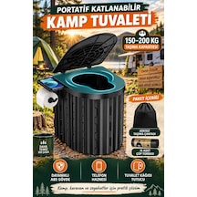 Efsane Kamp - Kompakt Akordiyon Kamp Tuvaleti Seyahat Çocuk Tuvaleti - 15 Çöp Torbası Hediyeli - Telefon Ve Tuva Siyah