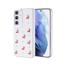 Zore Galaxy A55 Kılıf Airbag Tasarımlı Simli Şeffaf Nvth Kutup Kapak - Kiraz