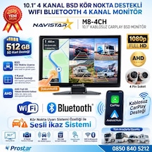 10.1 İnç Dokunmatik 4 Kanal Kayıtlı Kablosuz Carplay Wifi Kör Nokta Uyarılı Araç Monitörü 512 Gb Destekli