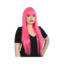 Uzun Kahküllü Fiber Sentetik Peruk - Neon Pembe