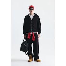 Süslü Düğme Sweatshirt Ve Barrel Fit Eşofman Takım Siyah