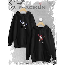 Macklin Sevgili Çift Kombini Mordecai Ve Margaret Gitar Baskılı Tasarım Kapüşonlu Sweatshirt 2li Set Takım Siyah Mck0837 Siyah