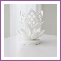 Bezos 3d Baskı Lotus Çiçeği Mumluk - Dekoratif Tealight Mumluk-beyaz Rengaren