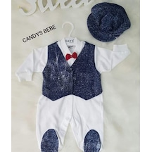 Gaye Bebe Şapkalı Mavi Erkek Bebek Tulum Mavi - Beyaz