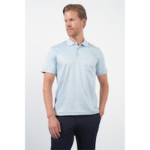 Mavi-beyaz Kendinden Desenli Polo Yaka Kısa Kol Cepli Comfort Fit Pamuklu Tişört 1011260152 Mavi - Beyaz
