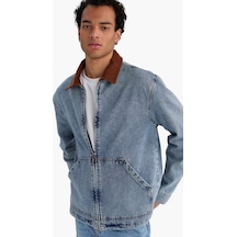 Defacto Relax Fit Kontrast Yaka Düğmeli Denim Ceket F8308ax25aunm39 Mavi