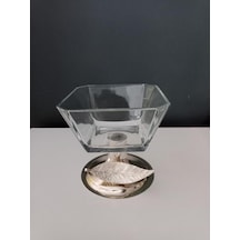 Selim Dekor Tüylü Kare Şekerlik Gümüş