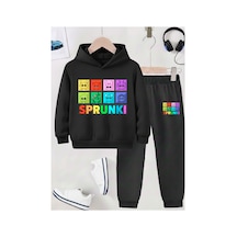 Stil-x Sprunkı Baskılı Çocuk Eşofman Takımı, Şardonlu Soft Kumaş, Unısex Siyah-4