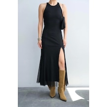 Defymoda Tül Elbise - Siyah Siyah