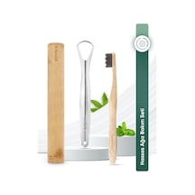 Tbrush Nano Koyugri Bambu Diş Fırçası - Ultra Soft + Paslanmaz Çelik Dil Temizleyici + Diş Fırçası Kabı