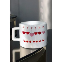 Sevgililer Gününe Özel Sevgiliye Hediye Sıralı Kalpler Baskılı Çay Kahve Fincanı