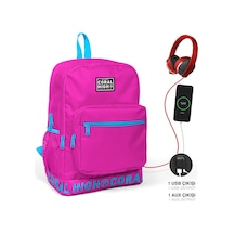 Coral High Nakış Logolu Usb Şarjlı Kulaklık Çıkışlı Pembe Sırt Çantası