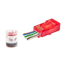 Cat6 Ez Rj45 Konnektör - 100 Adet Kirmizi / Özel Plastik Kutulu Nd2403