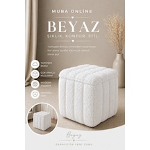 Yeni Sezon İthal Bouclé Kumaş İle Üretilmiş, Yumuşak Dokusu Ve Modern Tasarımıyla Yaşam Alanlarınıza Lüks Ve Konfor Katan Premium Puf. Beyaz - 872051172 Beyaz
