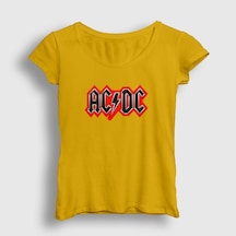 Presmono Kadın Red Black Ac/dc T-shirt Sarı