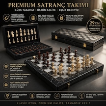 Lüks Mermer Görünümlü Ahşap Manyetik Satranç Takımı 29 Cm Katlanabilir Yuvalı Premium Satranç Seti