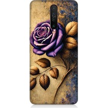Xiaomi Poco X2 Uyumlu Kuru Yaprakta Mor Gül Desenli Silikon Kılıf Çok Renkli