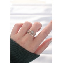 Ezoconcept 2li Görünümlü Topçuk Model Silver Renk Ayarlanabilir Yüzük