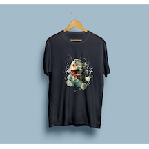 Oversize Parçalanmış Peluş Tasarım Unisex T-shirt Siyah