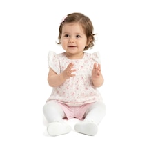 Bebegen Kız Bebek Pembe Beyaz Minik Çiçek Desenli Fistolu Müslin Şortlu 2'li Takım