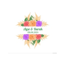 Altın Çerçeveli Güllü Etiket Kına Nişan Düğün 3x3 Cm Özel Etiket / 50 Adet Sticker Beyaz