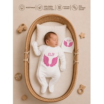 Pia Baby İsimli Kız Bebek Tulum %100 Pamuk İsme Özel Organik Baskılı Bebek Tulumu 2055tyx Ekru