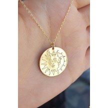 925 Ayar Gümüş 24 Ayar Altın Kaplama Ay Ve Güneş Figürlü Kolye Gold