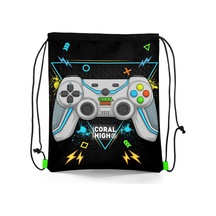 Coral High Kids Siyah Fosforlu Yeşil Gamer Desenli İpli Büzgülü Sırt Çantası 12655
