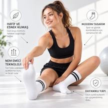 Çorap Giyim Unisex Beyaz Çorap Siyah Çizgili 6'lı Set Uzun Soket Günlük Spor Kolej Stil Rahat Kadın Erkek Çorabı