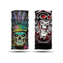 Dair Kuru Kafa Desenli 2'li Set Boyunluk Bandana Outdoor Balaklava Yüz Maskesi Kafa Bandı