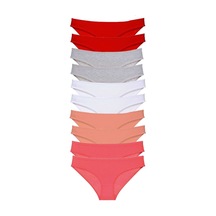 10 adet Süper Eko Set Likralı Kadın Slip Külot Kırmızı Gri Beyaz Çok Renkli