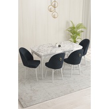 Rovena Olbia Beyaz Mermer Desen 80x132 Açılabilir Mutfak Masası Takımı 4 Adet Sandalye Antrasit 1427