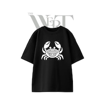 Thewert Geometric Crab Tasarım Baskılı Ünisex Siyah Oversize T-shirt